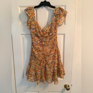 Astr Floral Mini Dress with Orange and Blue Hues